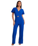 Quiz Womens Scuba Crepe Faux Wrap Front Palazzo Jumpsuit Blue 14