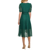 Tommy Hilfiger Self Tie Puff Sleeve Clip Dot Chiffon Midi Dress Spruce Green 14