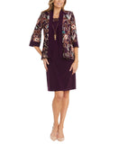 R&M Richards 2-Piece Printed Jacket  with Dress Necklace Eggplant Purple 10P
