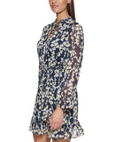 Tommy Hilfiger Woven Floral-Print Peasant Dress Sky Captain Blue / Deep Maize 14