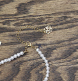 Daisy Fuentes Pendant Charm Necklace Bracelet Set Pearl White / Gold 18" + 4"