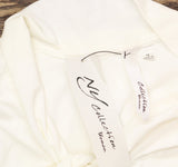 Ny Collection Short Sleeve Knit Top with Chiffon Shoulders Ivory Off White 1X