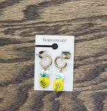Francesca's Hoop Ceramic Pineapple Drop Earrings Gold / Yellow Multi 1.75"