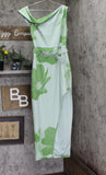 Jewel by Badgley Mischka Print Slit One Off Shoulder Dress Gown Green / Multi 6