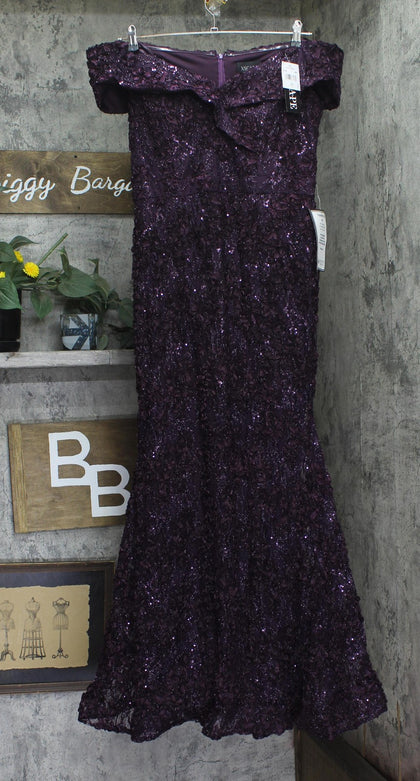 Xscape Womens Long Off-The-Shoulder Lace Dress Gown 4618X Mulberry Purple 16