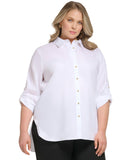 Calvin Klein Long-Sleeve High-Low Button-Front Shirt W5TA0580 White / Gold 2X