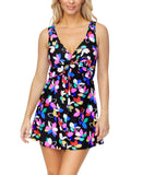 Island Escape Womens One Piece Swim Magnolia Underwire Swimdress Black Multi 8