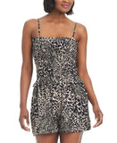 Bar III Printed Smocked-Top Cover-Up Romper MBPM25836 Black / Brown XS