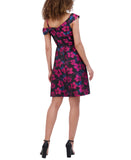 Kensie Womens Floral Jacquard A-Line Dress Cold Shoulder KDTP3014 Black Multi 6