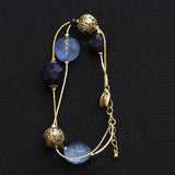 Premier Designs Layered Bead Dainty Chain Bracelet Gold / Blue 7.5" + 1.5"