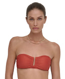 DKNY Womens Shirred U-Wire Bandeau Bikini Top Swim Sunset Brown Orange XL