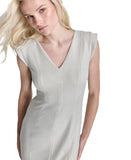 DKNY Womens Draped-Back Extended-Shoulder Lurex Dress DD4JAE06 Cream Gray 10