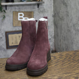 Lucky Brand Suede Almond Toe Ankle Chelsea Boots Booties Winter Cherry Purple 5M
