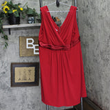 David's Bridal Womens Satin Trim Midi Knit A-Line Dress Red 18