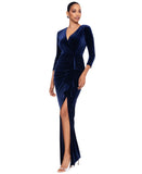 Betsy & Adam Womens Velvet Gown with 3/4 Sleeves B264 Navy Blue 4