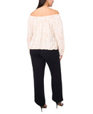 Vince Camuto Long Sleeve Front Tie Blouse Oyster Grey Gray Multi 2X