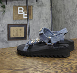 Wild Pair Womens Kudose Sporty Embellished Sandalds Strappy Denim Blue 9.5M