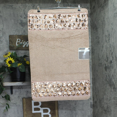 Popular Bath Sequin Skid Resistant Mat Rug Rectangle Blush Pink Brown 21x32