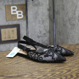 A New Day Womens London Lace Sling Back Bow Flats 94303524 Black 7.5M