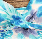 Coco Reef Floral Diamond Wrap Tankini Swim Top Capri Blue / White 12 / 36C