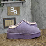 Bearpaw Suede Water-Repellent Wool Lined Platform Clog Slippers Purple Sage 8M