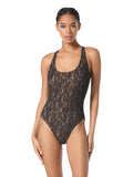 Michael Michael Kors Womens Lace Cross Back One Piece Swimsuit Black / Brown 14