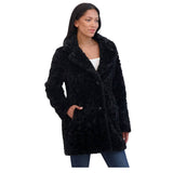 Sebby Collection Womens Reversible Crushed Faux Fur Button Front Coat Black L