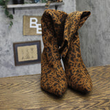 A New Day Justice Mid-Calf Boots Faux Suede Cone Heel Leopard Brown 8.5M