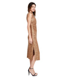 Anne Klein Womens Sleeveless Draped Mock Neck Sequin Midi Dress Gold Yellow L