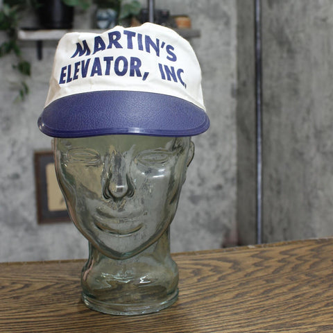 Mens Vintage Martin's Elevator INC. Shortbill Fitted Cap Hat Navy / Blue 7 1/8