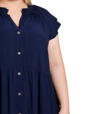 Ny Collection Womens Plus Size Short Sleeve Slubbed Midi Dress Navy Blue 3X
