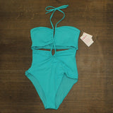 Roxy Womens One Piece Lattice Front Swimsuit 434001903 Teal Blue L
