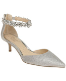 Jewel Badgley Mischka Robles Crystal Embellished Kitten Heels Silver Glitter 7M