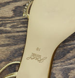 Jewel Badgley Mischka Embellished Shiny Strappy Kitten Heels Gold Yellow 10M