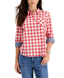 Tommy Hilfiger Women's Cotton Plaid Roll-Tab Shirt J2DMH530