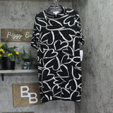 London Times Mockneck Short Sleeve Mini Sweater Dress Black / White Hearts M