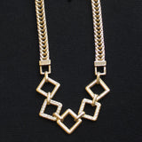 Heavy Chain Square Diamond Geometric Choker Necklace Gold / Clear 16" + 2.5"