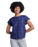 Jones New York Crewneck Textured Blouse Shirt Top Pacific Navy Blue S
