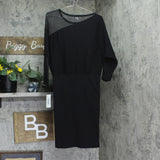 DKNY Womens Asymmetrical Sweater Mesh Sleeve Dress DD4HNC35 Black M