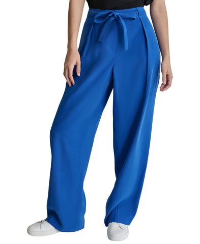 DKNY Womens Twill Tie-Front Pleated Belted Pants P4GKTX72 Lapis Blue 12