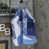 Calvin Klein Jeans Spaghetti Strap Printed Halter Top Deep Denim Blue / White M