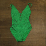 Becca Womens Crochet One Piece Plunge Neck Swimsuit 711057 Emerald Green L