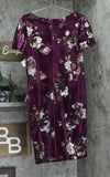 SLNY Womens Embellished Sheath Velvet Floral Print Dress Magenta Purple Multi 14