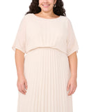 MSK Plus Size Round Neck Flutter Sleeve Pleated Dress Birch Off White 1X