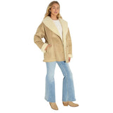 Wild Fable Shawl Collar Faux Shearling Button Down Sash Tie Coat Tan Brown 2XS
