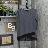 French Laundry Mixed Media Embellished Long Sleeve Blouse Shirt Top Gray S
