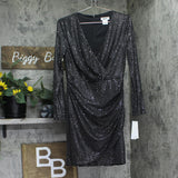 DKNY Womens Metallic-Dot Gathered-Waist Dress DD4IZ632 Black / Silver 4