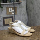Style & Co. T Strap Elastic Wedge Sandals Platinum Gray / Tan Brown 6.5M