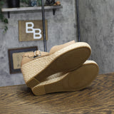 Style & Co. Seleene Faux Leather Open Toe Wedge Sandals Beige Brown 9M