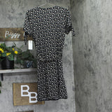 Ny Collection Womens Short Sleeve V-Neck Mini Dress Belted Knit Black Multi M